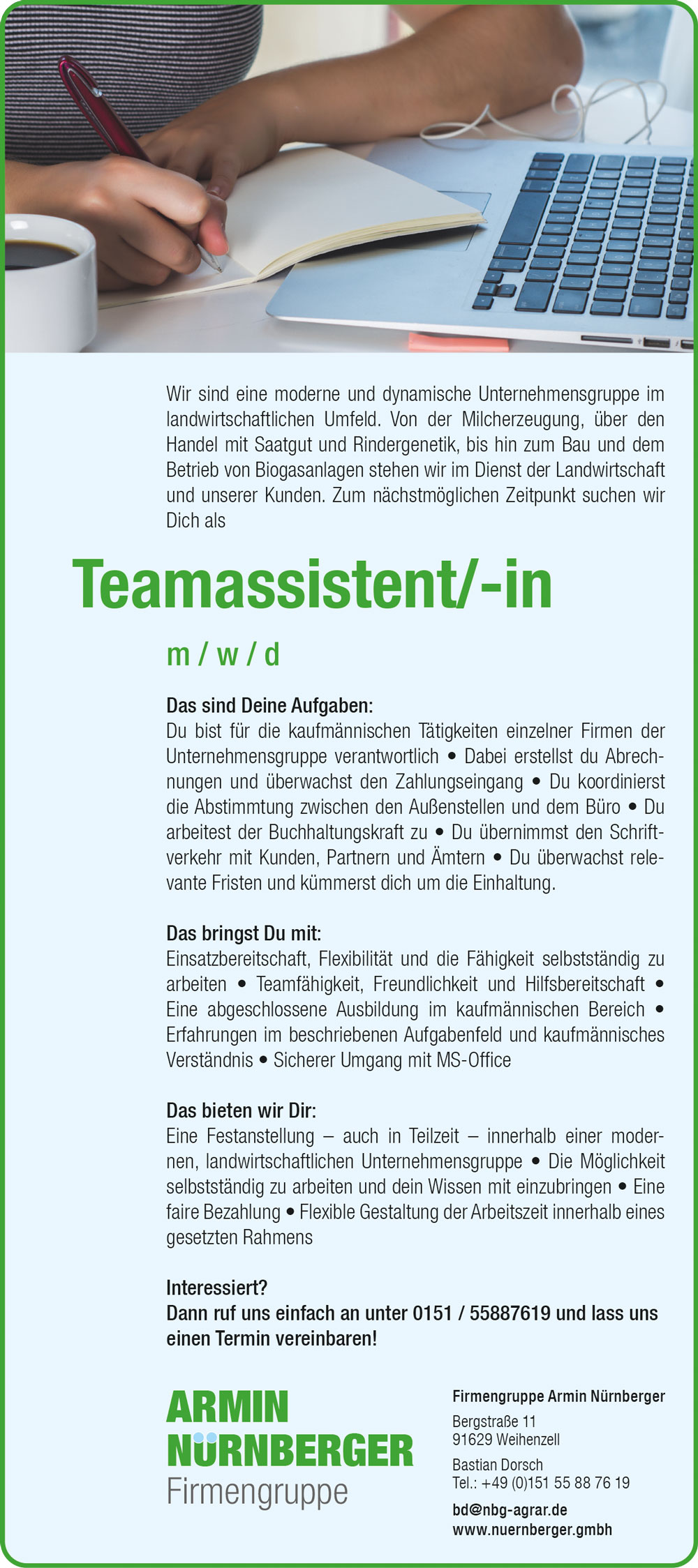 Stellenanzeige Firmengruppe Armin Nürnberger, Teamassistent m/w/d
